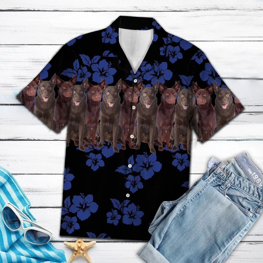Awesome Australian Kelpie Tropical Hibiscus On Black Pattern Hawaiian Shirt, Hawaiian Shirt Gift, Christmas Gift