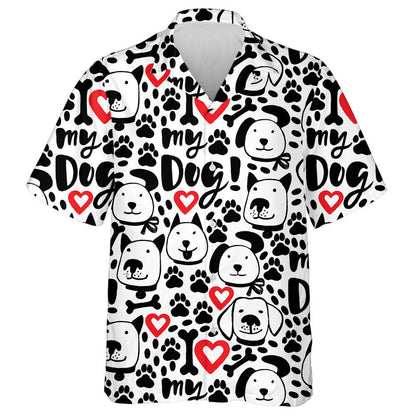 Love My Dog Hearts And Funny Dog Faces Hawaiian Shirt, Hawaiian Shirt Gift, Christmas Gift