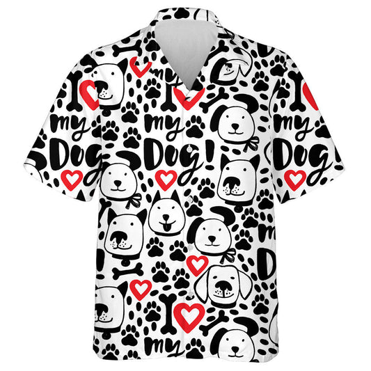 Love My Dog Hearts And Funny Dog Faces Hawaiian Shirt, Hawaiian Shirt Gift, Christmas Gift