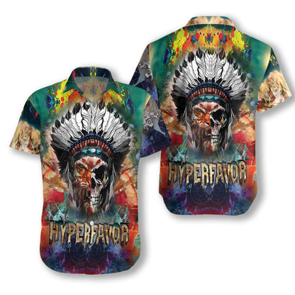 Tiger Indian Skull Colorful Background Hawaiian Shirt,Hawaiian Shirt Gift, Christmas Gift