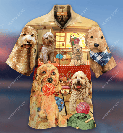 Goldendoodle Love Knitting Ball Hawaiian Aloha Shirt Hawaiian Shorts Beach Short Sleeve, Hawaiian Shirt Gift, Christmas Gift