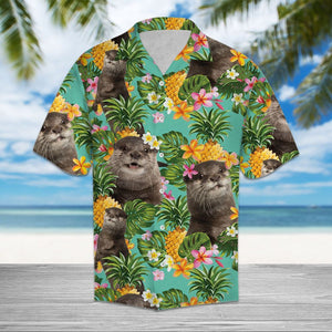 Otter With Tropical Flowers And Pineapple Hawaiian Shirt,Hawaiian Shirt Gift, Christmas Gift