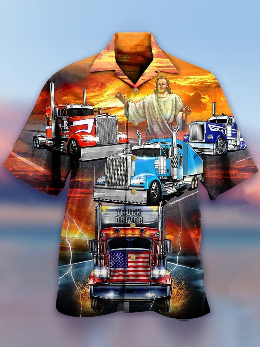 Truck Driver Crazy Background Design Hawaiian Shirt, Hawaiian For Gift