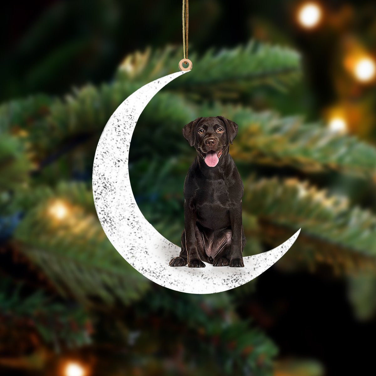 Chocolate Labrador -Sit On The Moon-Two Sided Christmas Plastic Hanging Ornament, Christmas Shape Ornament, Happy Christmas Ornament, Christmas Gift, Christmas Decoration
