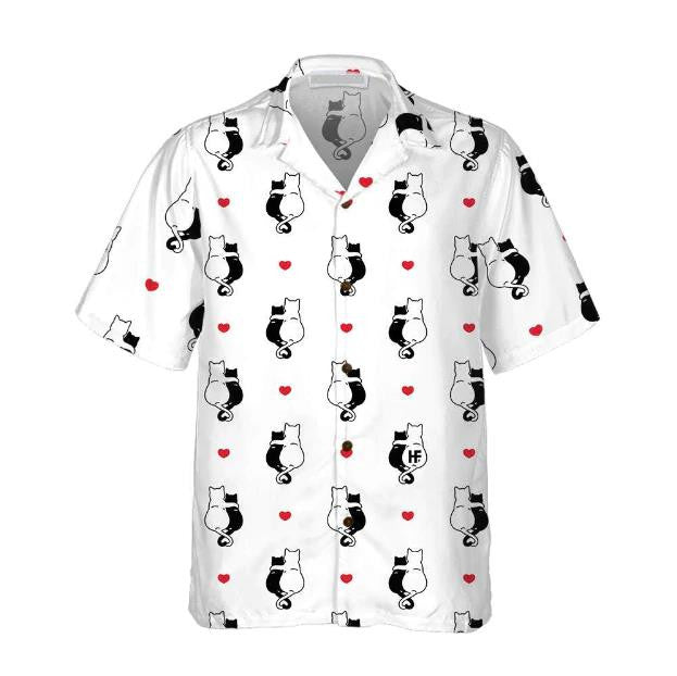 Valentine Heart Kitten Cartoon White Background Hawaiian Shirt,Hawaiian Shirt Gift, Christmas Gift