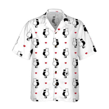 Valentine Heart Kitten Cartoon White Background Hawaiian Shirt,Hawaiian Shirt Gift, Christmas Gift