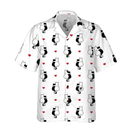 Valentine Heart Kitten Cartoon White Background Hawaiian Shirt,Hawaiian Shirt Gift, Christmas Gift