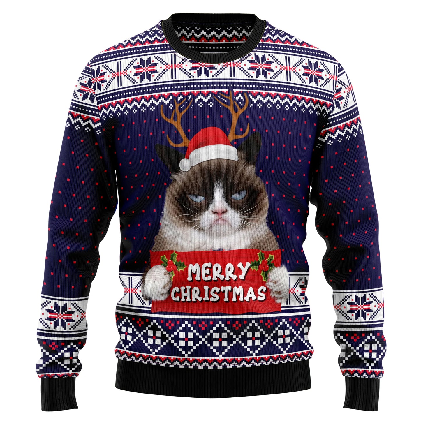 Grumpy Cat Merry Christmas Xmas Santa Hat Ugly Christmas Sweater,Christmas Ugly Sweater,Christmas Gift,Gift Christmas 2024