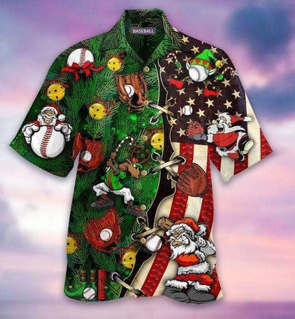 Collection Of Baseball And Christmas Background Hawaiian Shirt, Hawaiian Shirt Gift, Christmas Gift