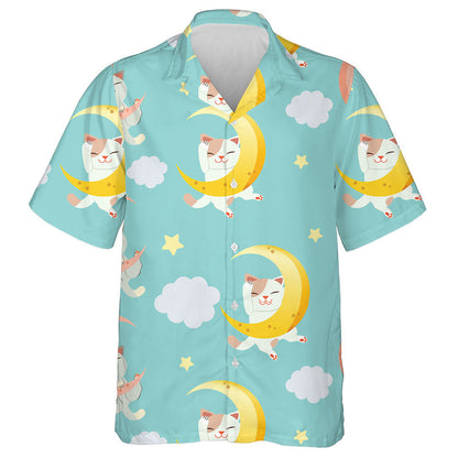 Cute Cat Sleeping On The Crescent Moon And Cloud Hawaiian Shirt, Hawaiian Shirt Gift, Christmas Gift