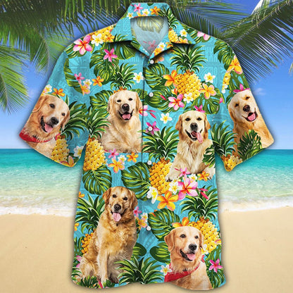 Golden Retriever Dog Pineapple Tropical Palm Leaves Pattern Hawaiian Shirt, Hawaiian Shirt Gift, Christmas Gift