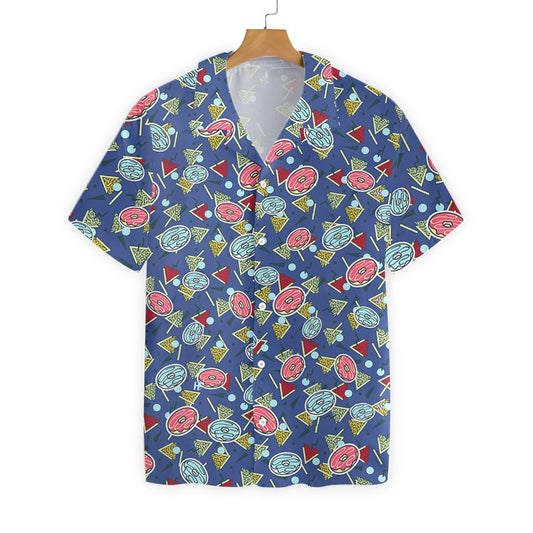 Abstract Geometric Donut Seamless With Blue Background Pattern Hawaiian Shirt, Hawaiian Shirt Gift, Christmas Gift
