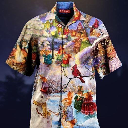 Design Hawaiian Shirt Lovely Bunny On Christmas ,Hawaiian Shirt Gift, Christmas Gift
