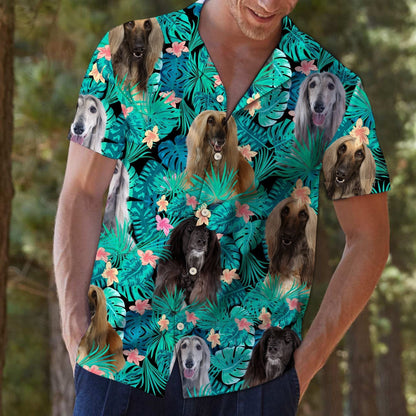 Afghan Hound Dog With Tropical Flowers Hawaiian Shirt, Hawaiian For Gift
