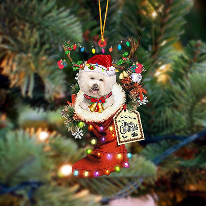 CREAM Bichon Frise-Xmas Boot-Two Sided Christmas Plastic Hanging Ornament, Christmas Gift, Christmas Decoration