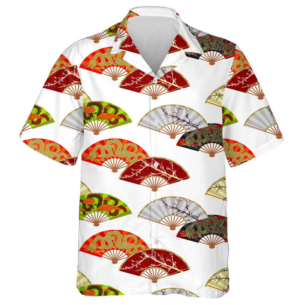 Japan Fans With Flying Dragon And Blooming Cherry Hawaiian Shirt, Hawaiian Shirt Gift, Christmas Gift