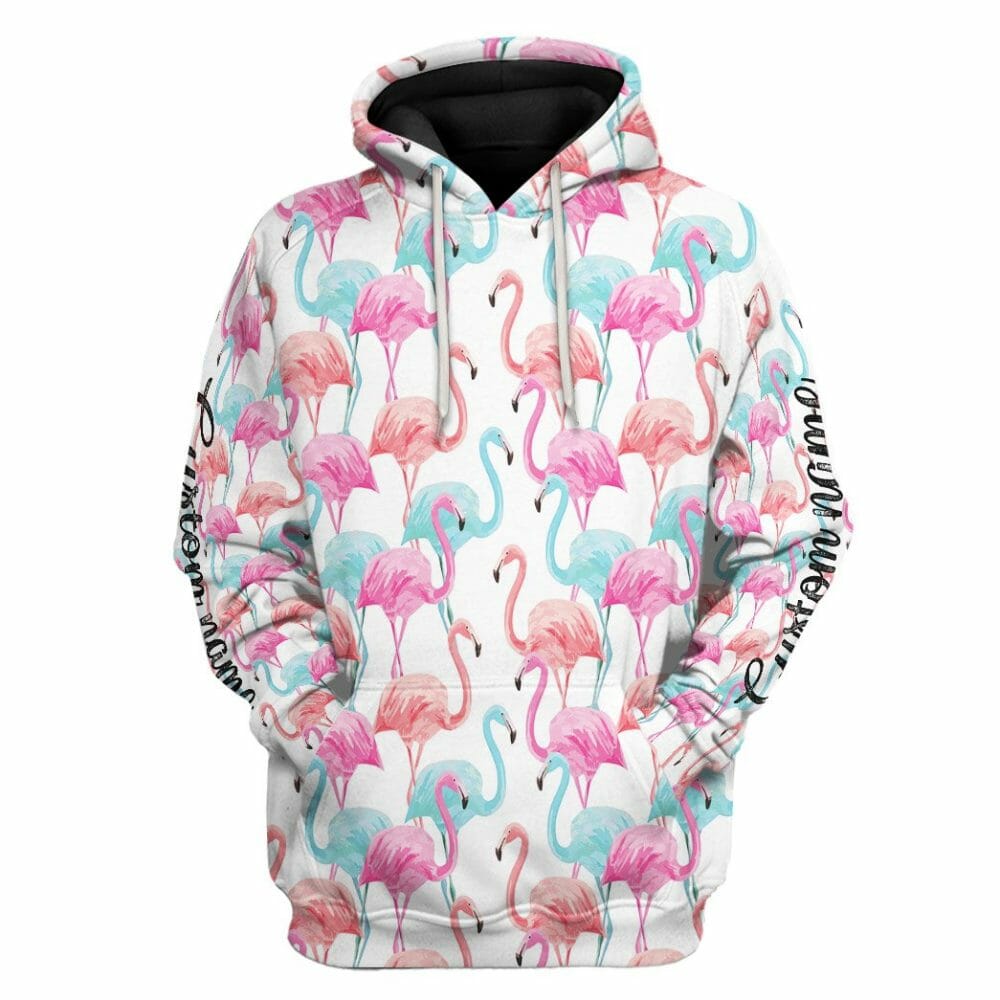 3D Flamingo Pink Blue Water Hoodie Custom Hoodies