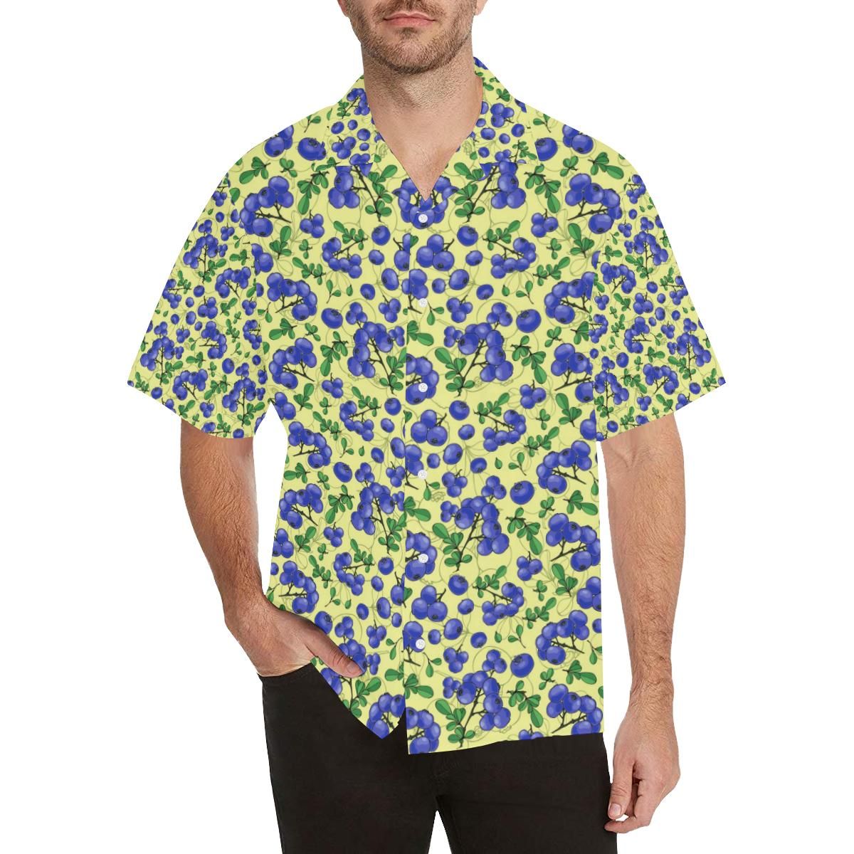 Blueberry Leaves Pattern Men'S All Over Print Hawaiian Aloha Shirt Hawaiian Shorts Beach Short Sleeve,Hawaiian Shirt Gift, Christmas Gift