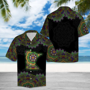 Beautiful Minnesota Flag Colorful Flowers In Black Hawaiian Shirt, Hawaiian Shirt Gift, Christmas Gift