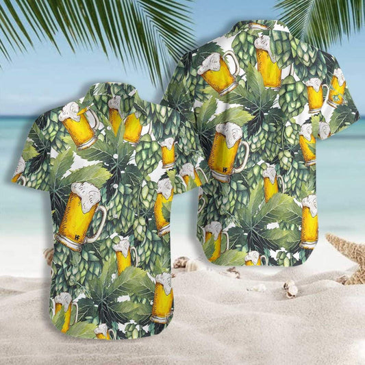 Beer With Hops Flowering Plants Pattern Hawaiian Shirt, Hawaiian For Gift