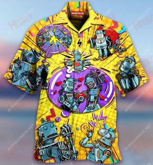 Your Love Made My Robot Heart To Beat Hawaiian Shirt Ocean Short Sleeve Tactical Hawaiian Shirt Hawaiian Shirts For Men, Hawaiian Shirt Gift, Christmas Gift