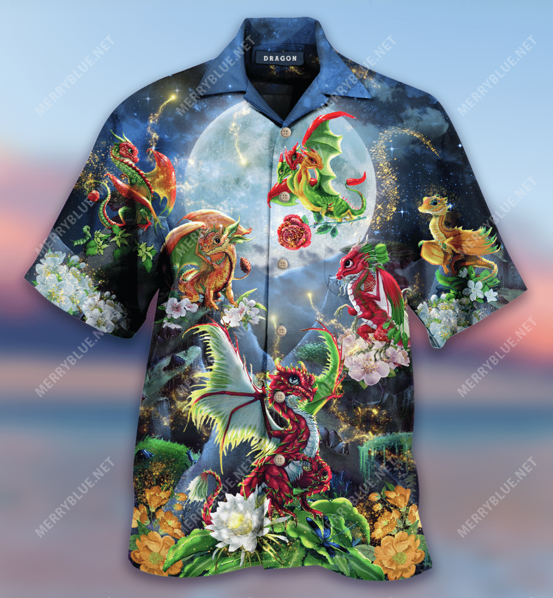 Romantic Dragons Hawaiian Aloha Shirt Hawaiian Shorts Beach Short Sleeve, Hawaiian Shirt Gift, Christmas Gift
