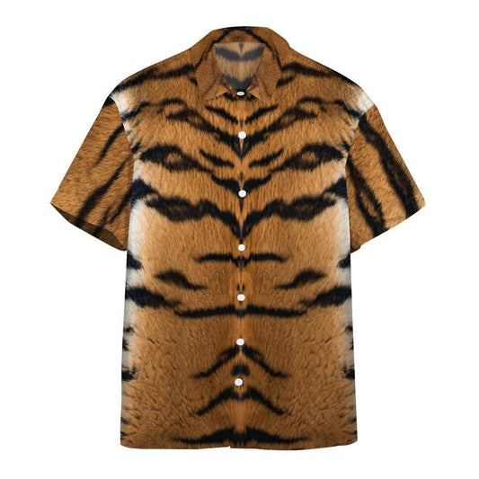 Gearhumans Tiger Skin Design With Black Stripes Hawaiian Shirt, Hawaiian Shirt Gift, Christmas Gift