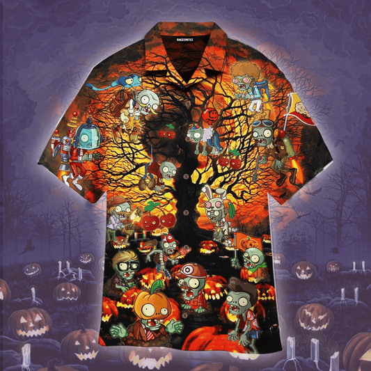 Halloween Night Zombie And Tree Dramatic Hawaiian Shirt, Hawaiian For Gift