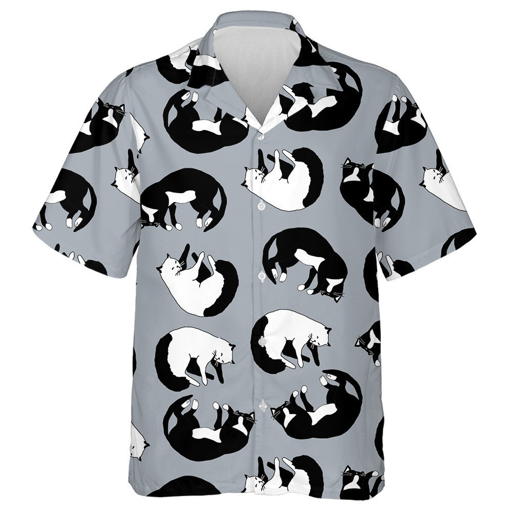 Black And White Sleeping Cats On Gray Background Hawaiian Shirt, Hawaiian Shirt Gift, Christmas Gift