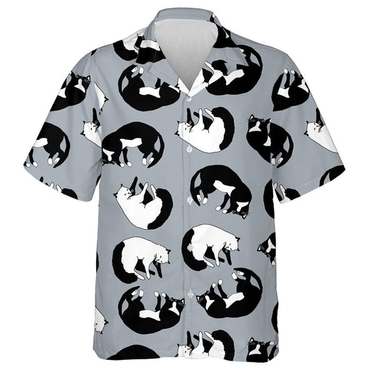 Black And White Sleeping Cats On Gray Background Hawaiian Shirt, Hawaiian Shirt Gift, Christmas Gift