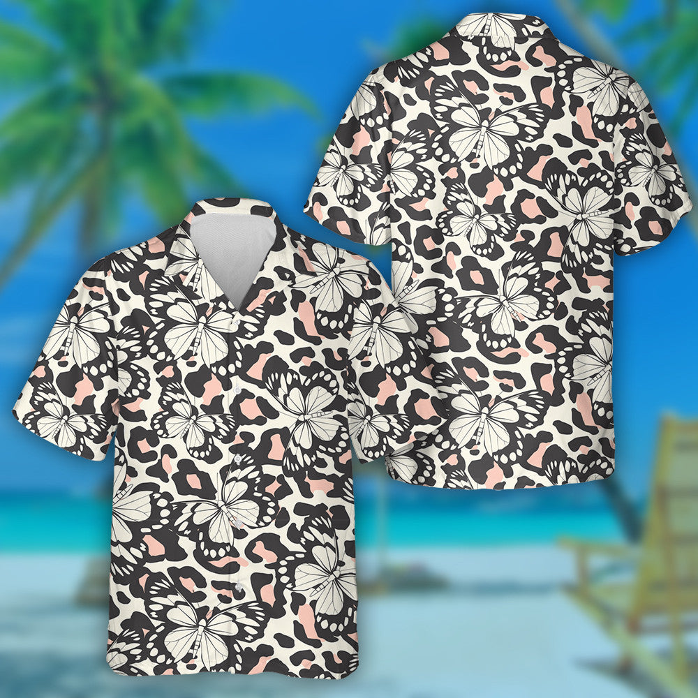 Trendy Animal Motif Butterfly On Leopard Skin Hawaiian Shirt, Hawaiian Shirt Gift, Christmas Gift