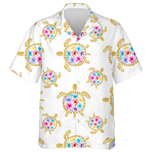 Sea Turtle With Colored Blots On The Shell Hawaiian Shirt, Hawaiian Shirt Gift, Christmas Gift