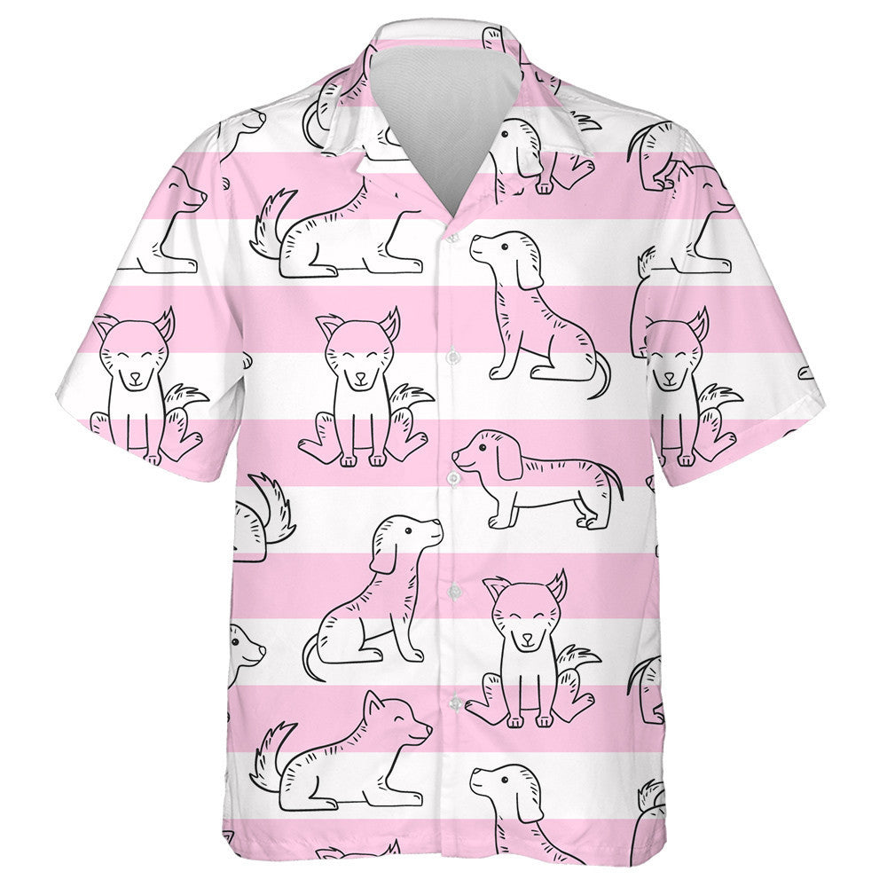 Happy Little Dogs And Pink Line Isolated Background Hawaiian Shirt, Hawaiian Shirt Gift, Christmas Gift