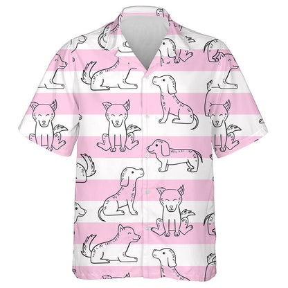 Happy Little Dogs And Pink Line Isolated Background Hawaiian Shirt, Hawaiian Shirt Gift, Christmas Gift