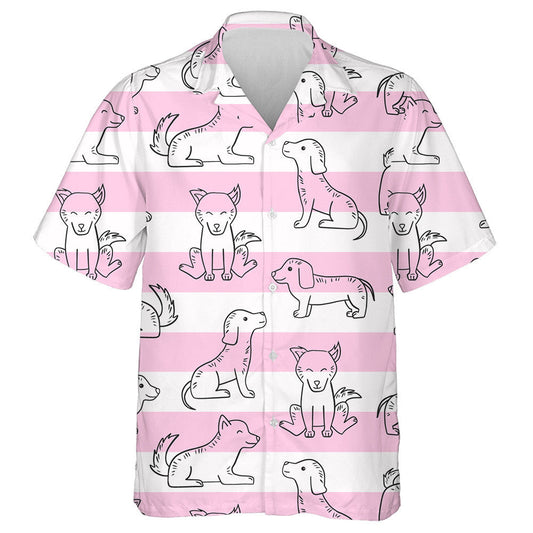 Happy Little Dogs And Pink Line Isolated Background Hawaiian Shirt, Hawaiian Shirt Gift, Christmas Gift