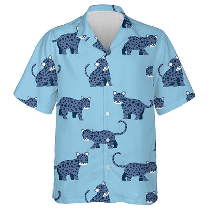 Various Poses Of Cute Leopard In Blue Tone Hawaiian Shirt, Hawaiian Shirt Gift, Christmas Gift