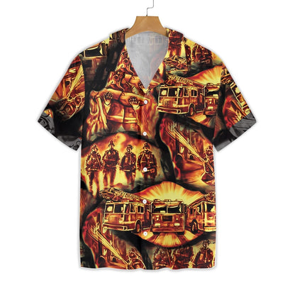 Firefighter Symbol In Fire Black Version Hawaiian Shirt,Hawaiian Shirt Gift, Christmas Gift