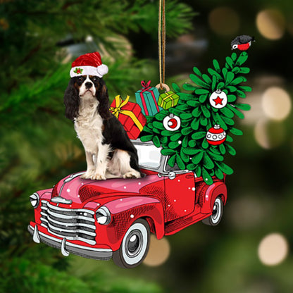 Cavalier King Charles Spaniel-Pine Truck Hanging Christmas Plastic Hanging Ornament, Happy Christmas Ornament, Christmas Gift, Christmas Decoration
