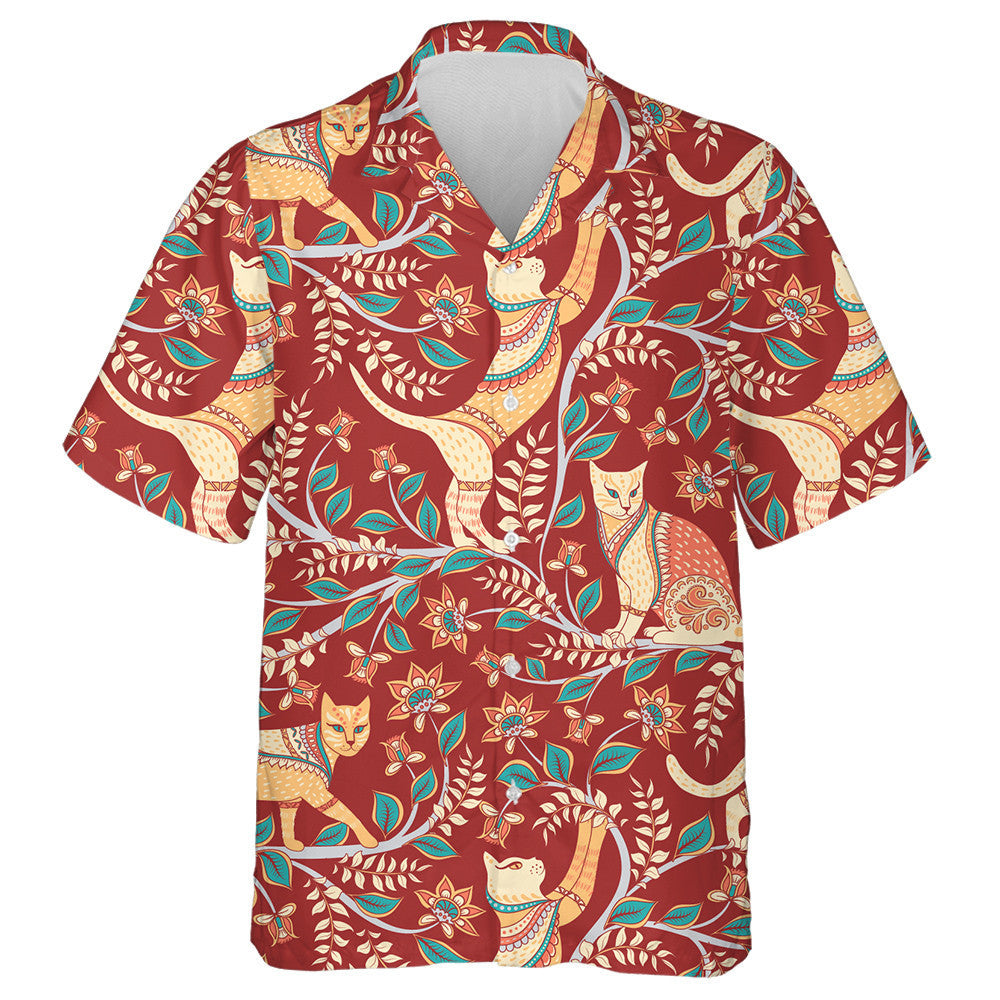 Cats With Branches Flowers And Leaves Indian Style Hawaiian Shirt, Hawaiian Shirt Gift, Christmas Gift