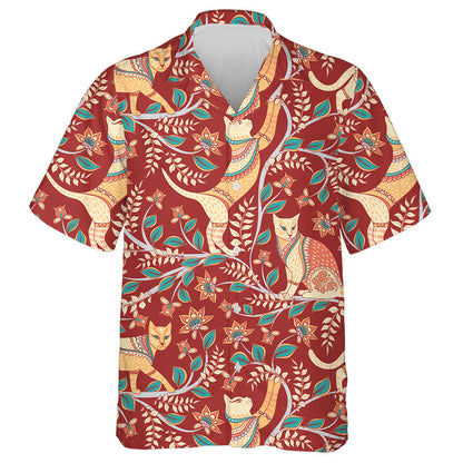 Cats With Branches Flowers And Leaves Indian Style Hawaiian Shirt, Hawaiian Shirt Gift, Christmas Gift