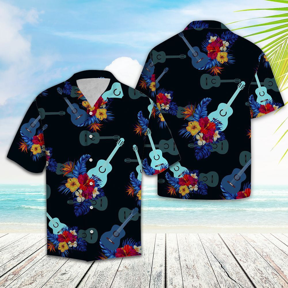 Tropical Flower Guitar Just For You Pattern Hawaiian Shirt, Hawaiian Shirt Gift, Christmas Gift