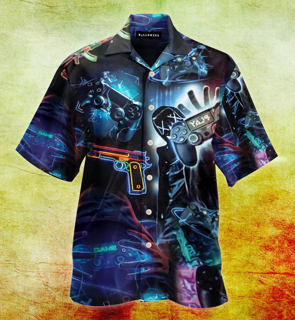 Game Console Leon Colorful Gun Dark Theme Design Hawaiian Shirt, Hawaiian Shirt Gift, Christmas Gift