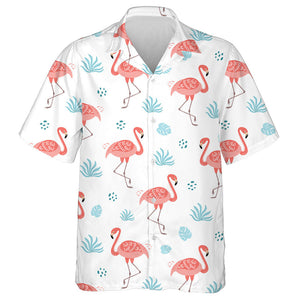 Pink Flamingo With Tropical Blue Leaves Hawaiian Shirt,Hawaiian Shirt Gift, Christmas Gift