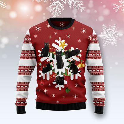 Black Cat Snowflake Ugly Christmas Sweater, Christmas Ugly Sweater,Christmas Gift,Gift Christmas 2022