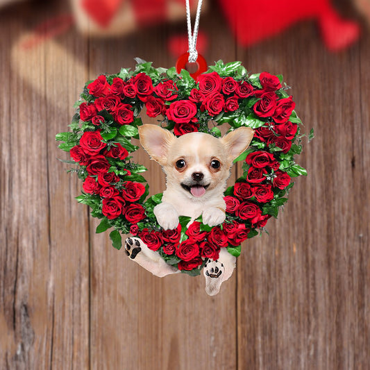 Chihuahua-Heart Wreath Two Sides Christmas Plastic Hanging Ornament, Happy Christmas Ornament, Christmas Gift, Christmas Decoration