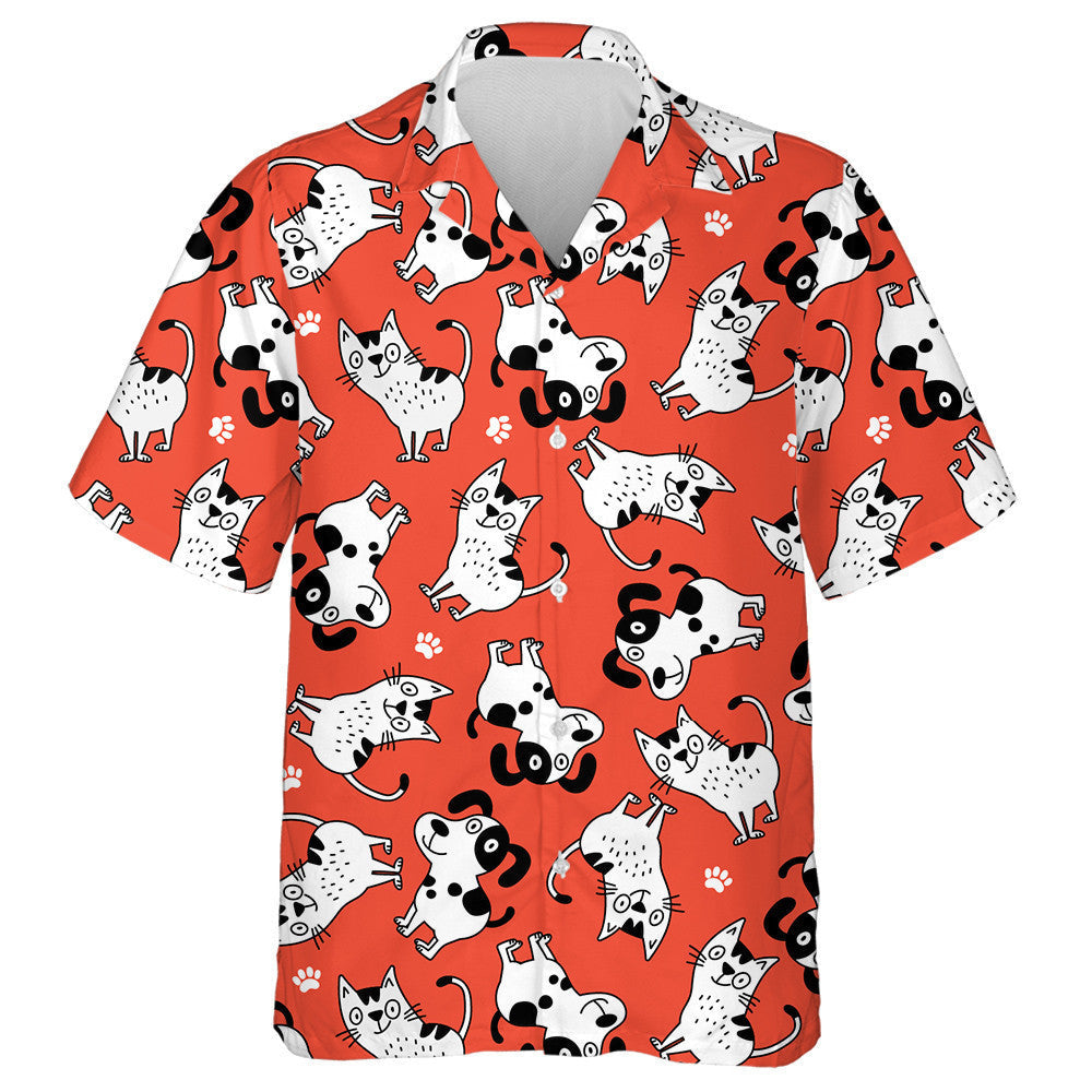 Cute Animal Cat And Dog Wildlife Cartoon Character Hawaiian Shirt, Hawaiian Shirt Gift, Christmas Gift