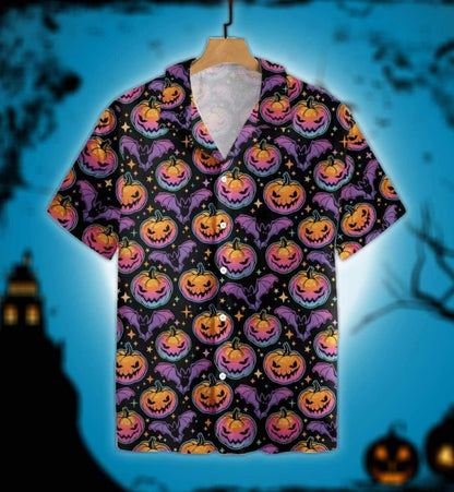 Halloween Purple Glowing Scary Evil Pumkins Abtract Background Hawaiian Shirt, Hawaiian Shirt Gift, Christmas Gift