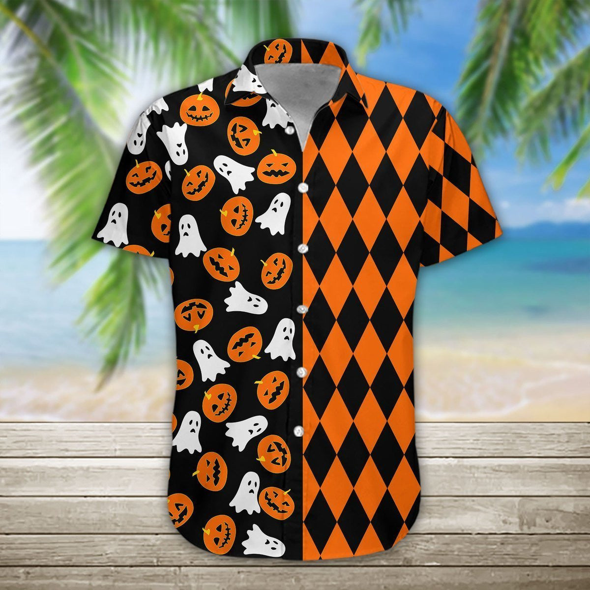 Geometric Pumpkin Halloween Crazy Ornamental Hawaiian Shirt,Hawaiian Shirt Gift, Christmas Gift