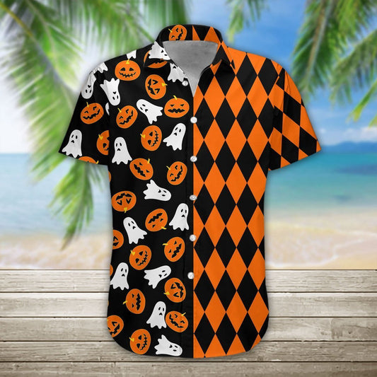 Geometric Pumpkin Halloween Crazy Ornamental Hawaiian Shirt,Hawaiian Shirt Gift, Christmas Gift