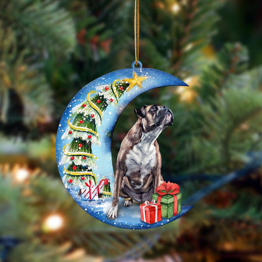 Boxer Sit On The Blue Moon-Two Sided Christmas Plastic Hanging Ornament, Christmas Ornament Gift, Christmas Gift, Christmas Decoration